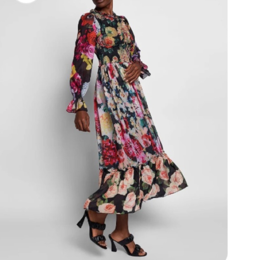 Dalia MacPhee Floral Print Chiffon Dress Size S - Picture 7 of 14